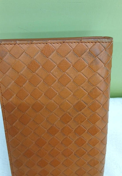 BOTTEGA VENETA Intrecciato Notebook Cover Case Brown Woven Leather Made in Italy