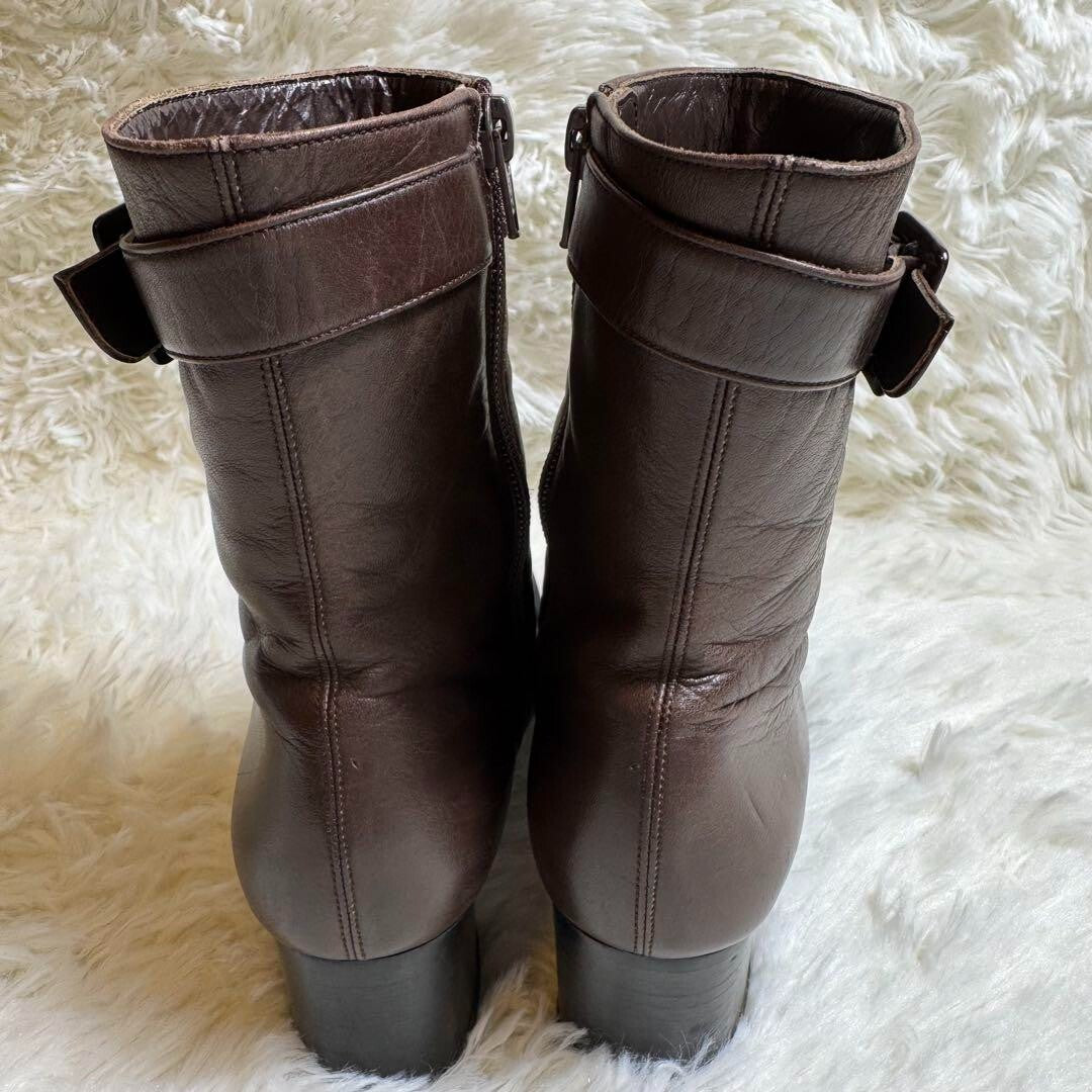 Yves Saint Laurent Brow Leather Side Zipp Short Boots Women Size 35.5 US 5.5