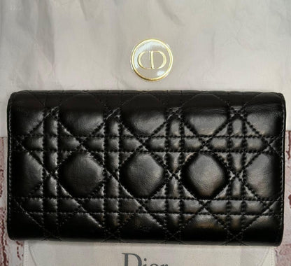 Authentic Christian Dior Canage Dior Caro Orchid Long Wallet Black Leather