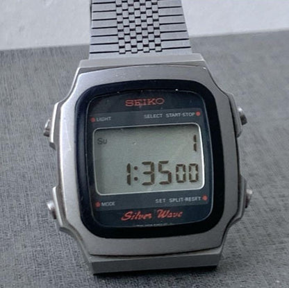 Vintage Seiko Silver wave A914-5A50 Stainless Steel Quartz Watch Rare Authentic