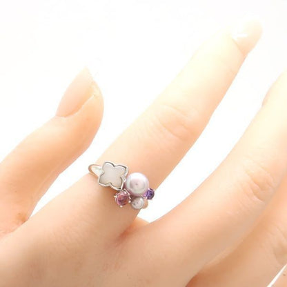 TASAKI Pearl Multi Stone Ring K18WG White Gold Amethyst Pink Tourmaline US5 EU50