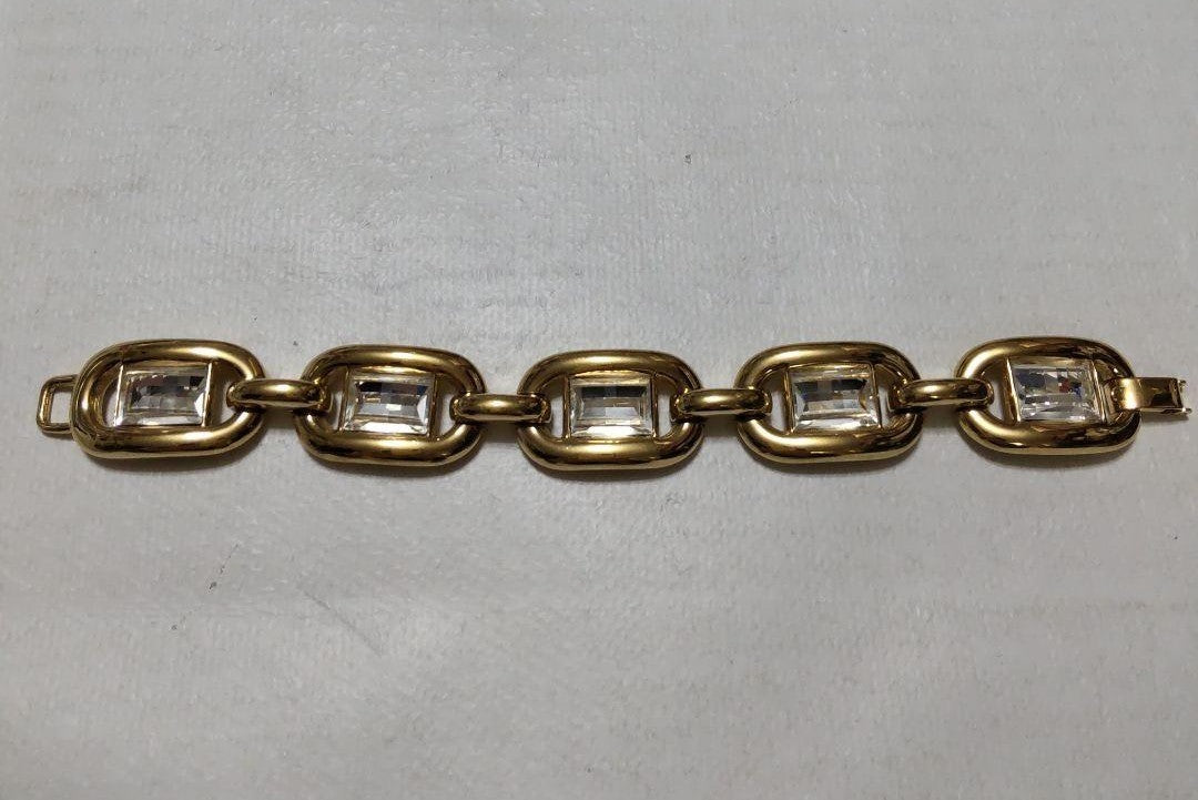 Christian Dior Vintage Crystal Bracelet Gold Plated Authentic From Japan