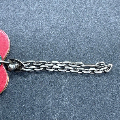 HERMES Fruits Apple Bag Charm Keyring Red Green Leather Silver HW 18.5cm 7.3in