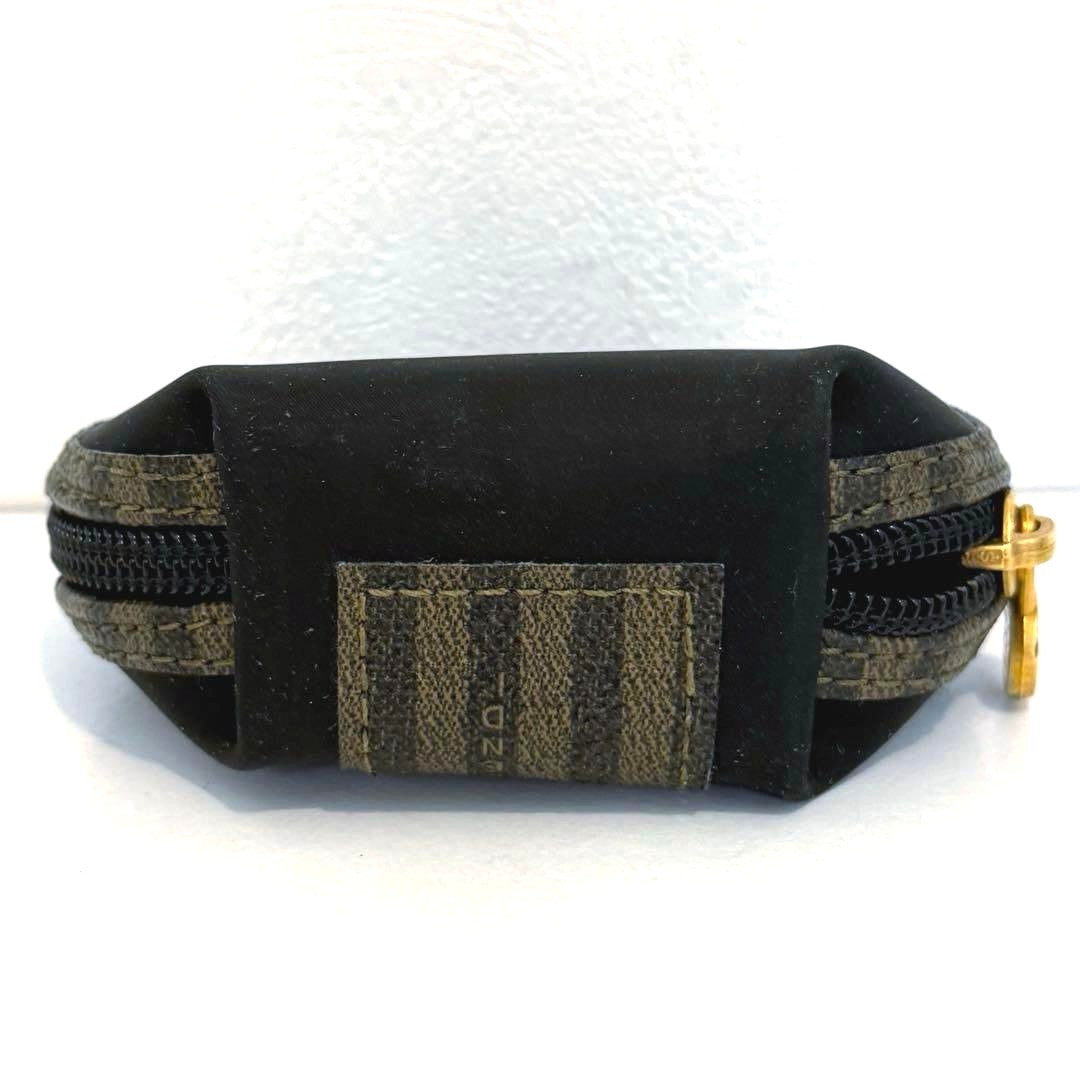 FENDI Vintage Pecan Round Coin Case Purse Mirror Coated Canvas Leather Italy