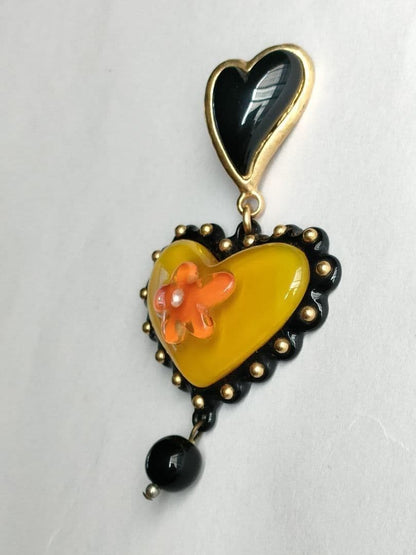 Christian Lacroix Heart Motif Pendant Top 5.0x8.2cm 2.0x3.2" Vintage Used Yellow