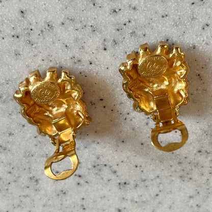 Christian Lacroix Vtg Logo Motif Gold Clip On Earrings 2.5x2cm 1.0x0.8" Used