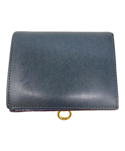 FENDI Bifold Wallet 8M0307 Blue Leather Gold Hardware O-Ring Coin Pouch Used