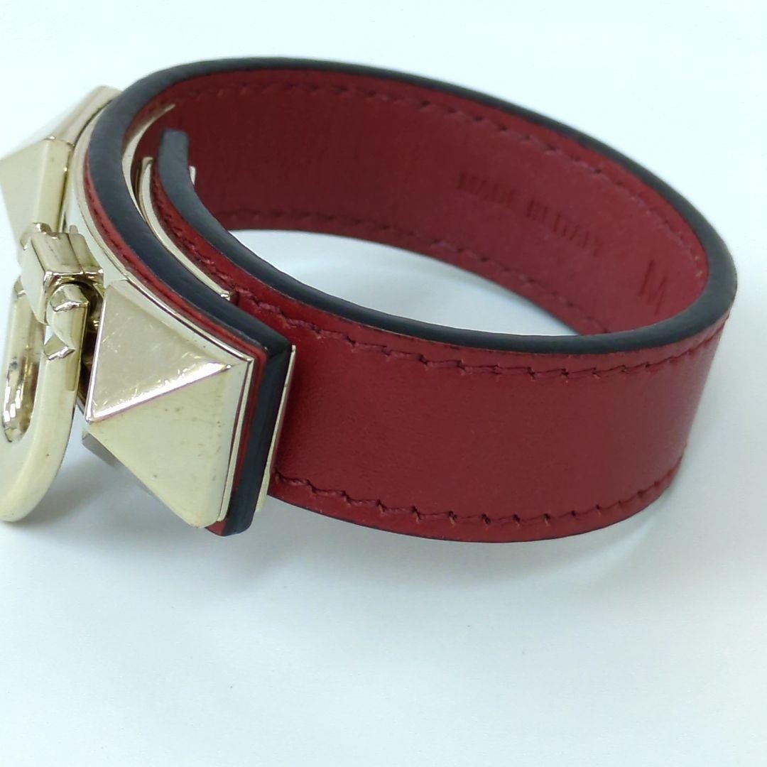 Valentino Garavani Red Leather Gold Studded Bracelet Size M 21.7cm 8.5" Used