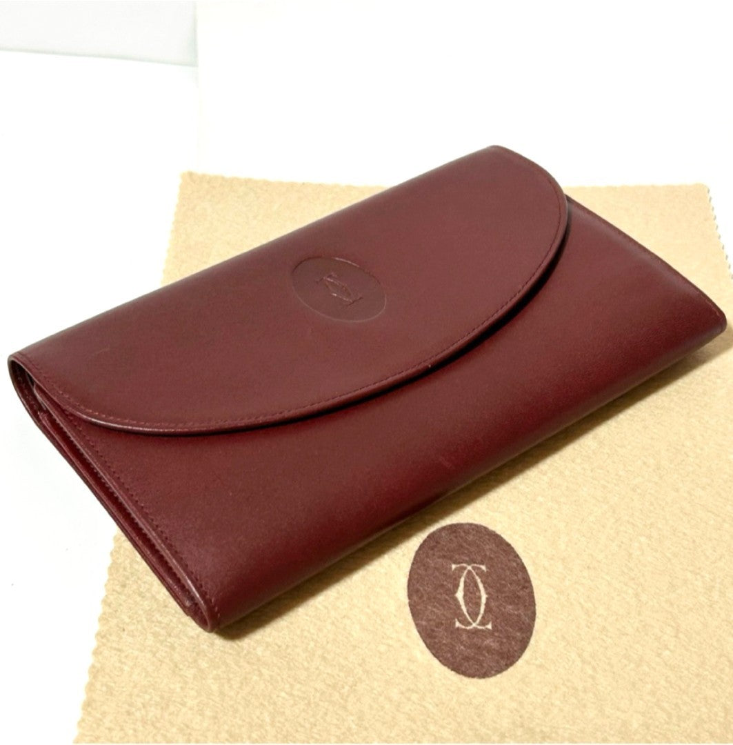 Cartier Must de Cartier Tri-Fold Long Wallet Bordeaux Leather 7.5x4.5x1" Used