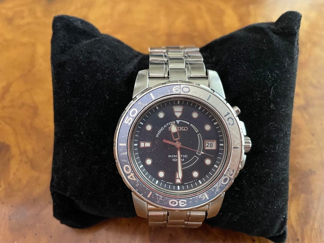 Seiko Kinetic 5M62 0BP0 Blue Dial Date Watch Men 100m Secondary Battery Replaced