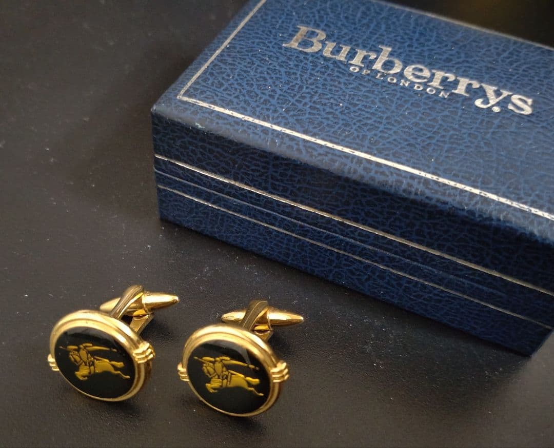 Burberrys Of London Burberry Authentic Vintage Cufflinks Used Gold Black Tone