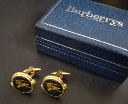 Burberrys Of London Burberry Authentic Vintage Cufflinks Used Gold Black Tone