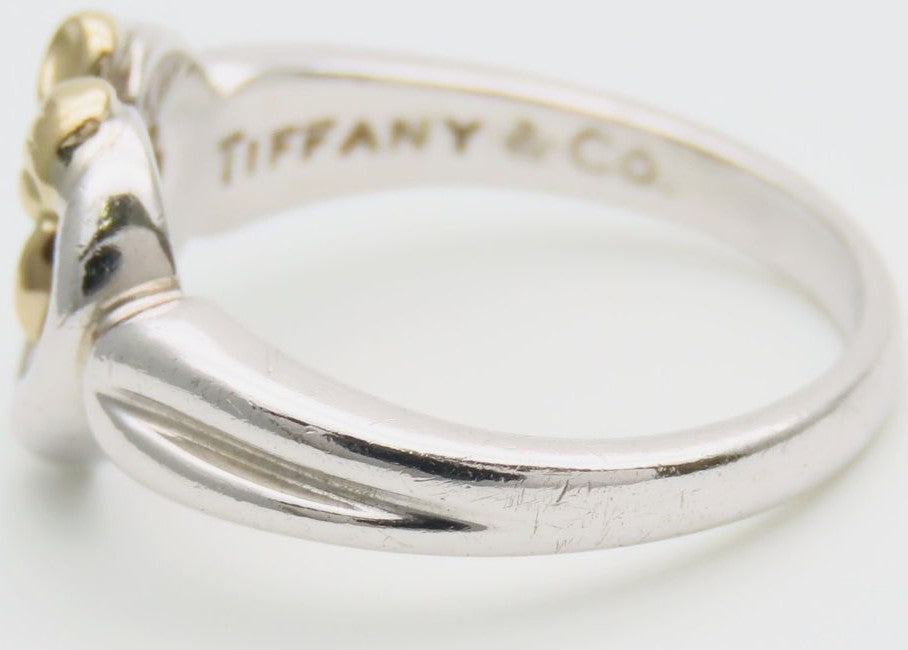 Tiffany & Co Heart Ribbon Ring Silver 925 18K Yellow Gold Combo Size US6 EU52