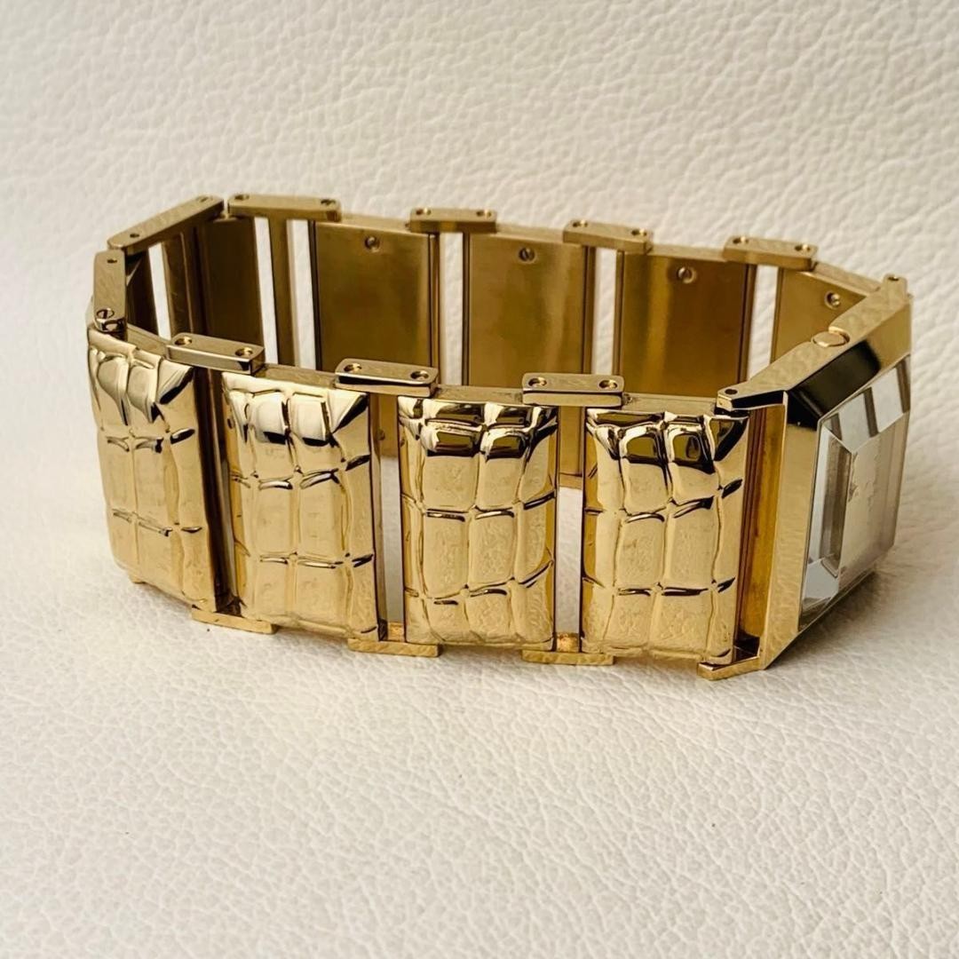 Roberto Cavalli Snake Analog Square Watch Gold Plated Crocodile Embossed Band