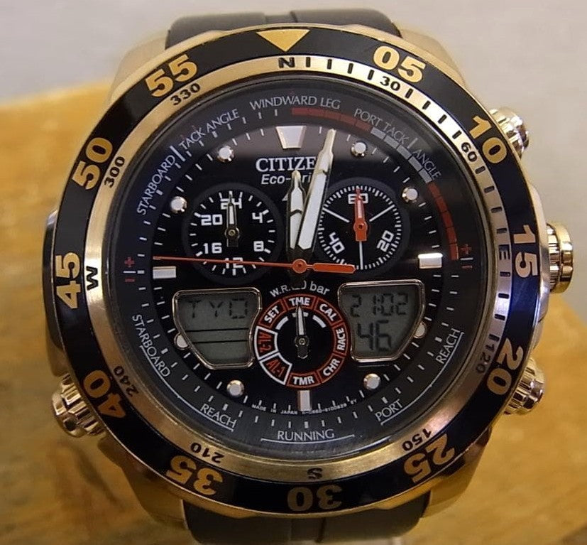 Citizen Promaster Eco-Drive Yacht Timer Ana-Digi Black Gold Watch JR4006-52E