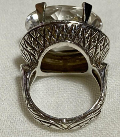 Stephen Dweck Sterling Silver 925 Ring Clear Natural Stone Filigree Size US5.5-6