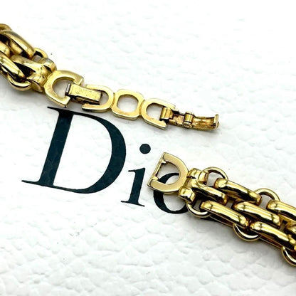 CHRISTIAN DIOR Gold Plated Chain Link Necklace Choker Vintage Used Excellent