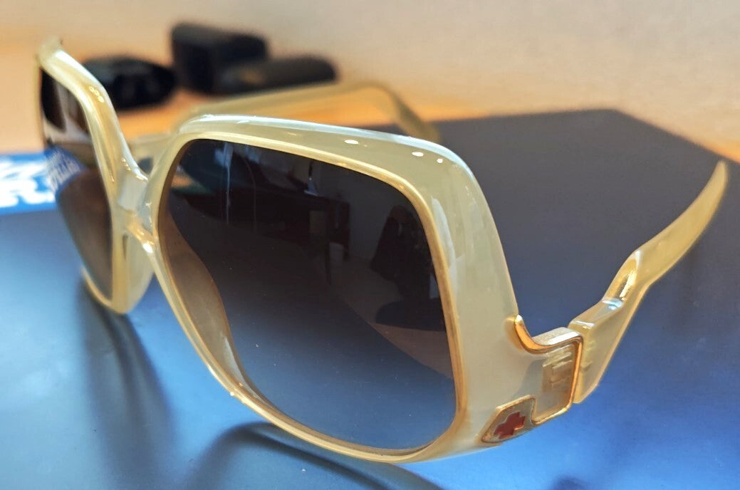SPY Optic Corniche Sunglasses Square Clear Cream Gold Frame Gray Lens VTG Y2K