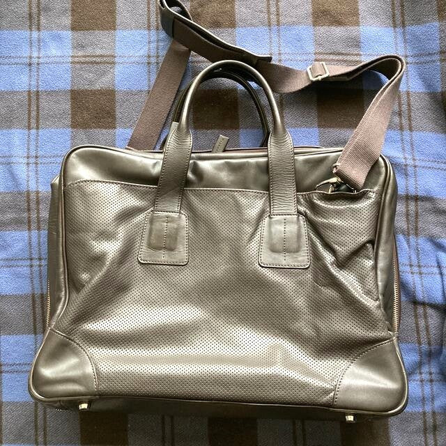 Bill Amberg 2Way Business Bag Briefcase Olive Perforated Leather China Men's