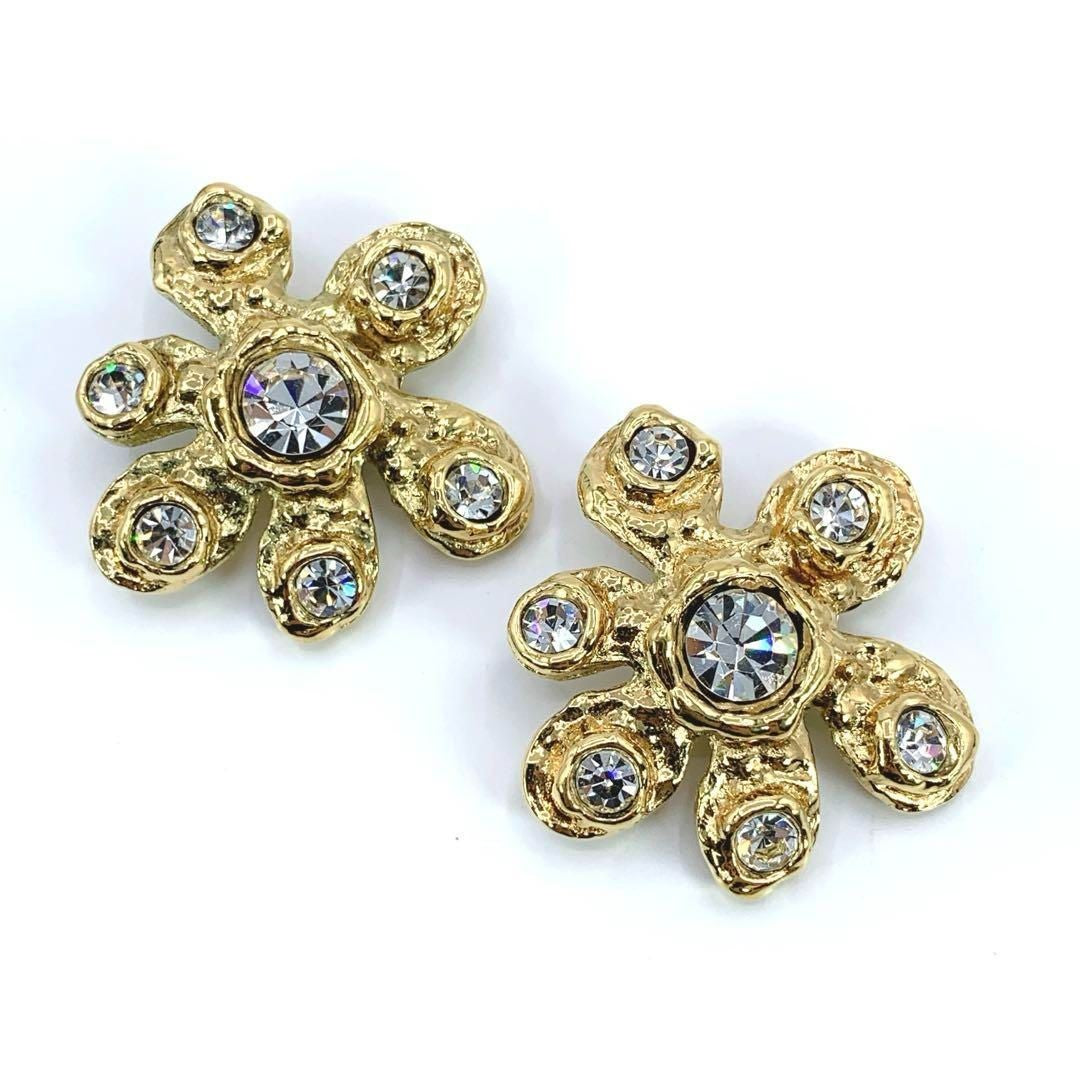 Christian Lacroix Auth Vtg Floral Stone Clip-On Earrings 4x4 cm 1.6x1.6" Used