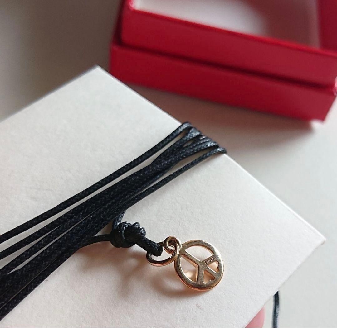 Pomellato Dodo Peace Sign 9K Gold Black Leather Cord Necklace Used Excellent
