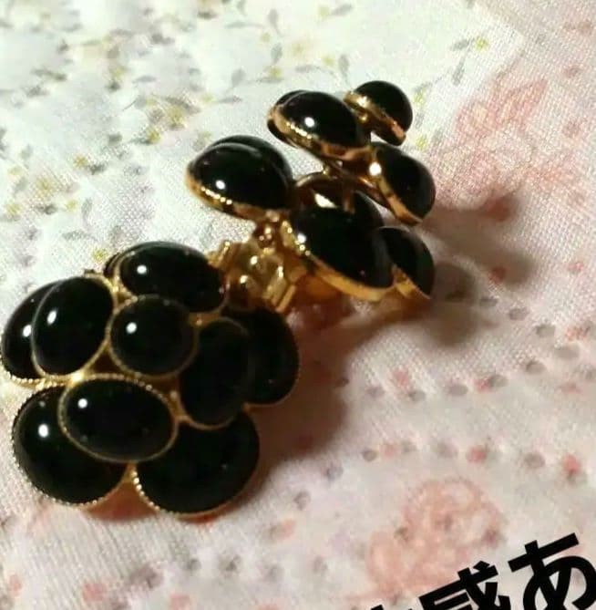 Philippe Ferrandis Black Enamel Camellia Flower Clip On Earrings Elegant Used