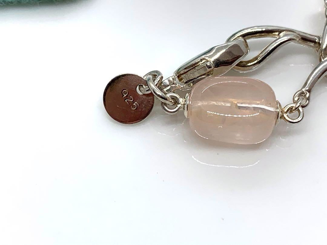 Tiffany & Co Silver 925 Pink Rose Quartz Bead Twist Link Bracelet 18.2cm 7.1"