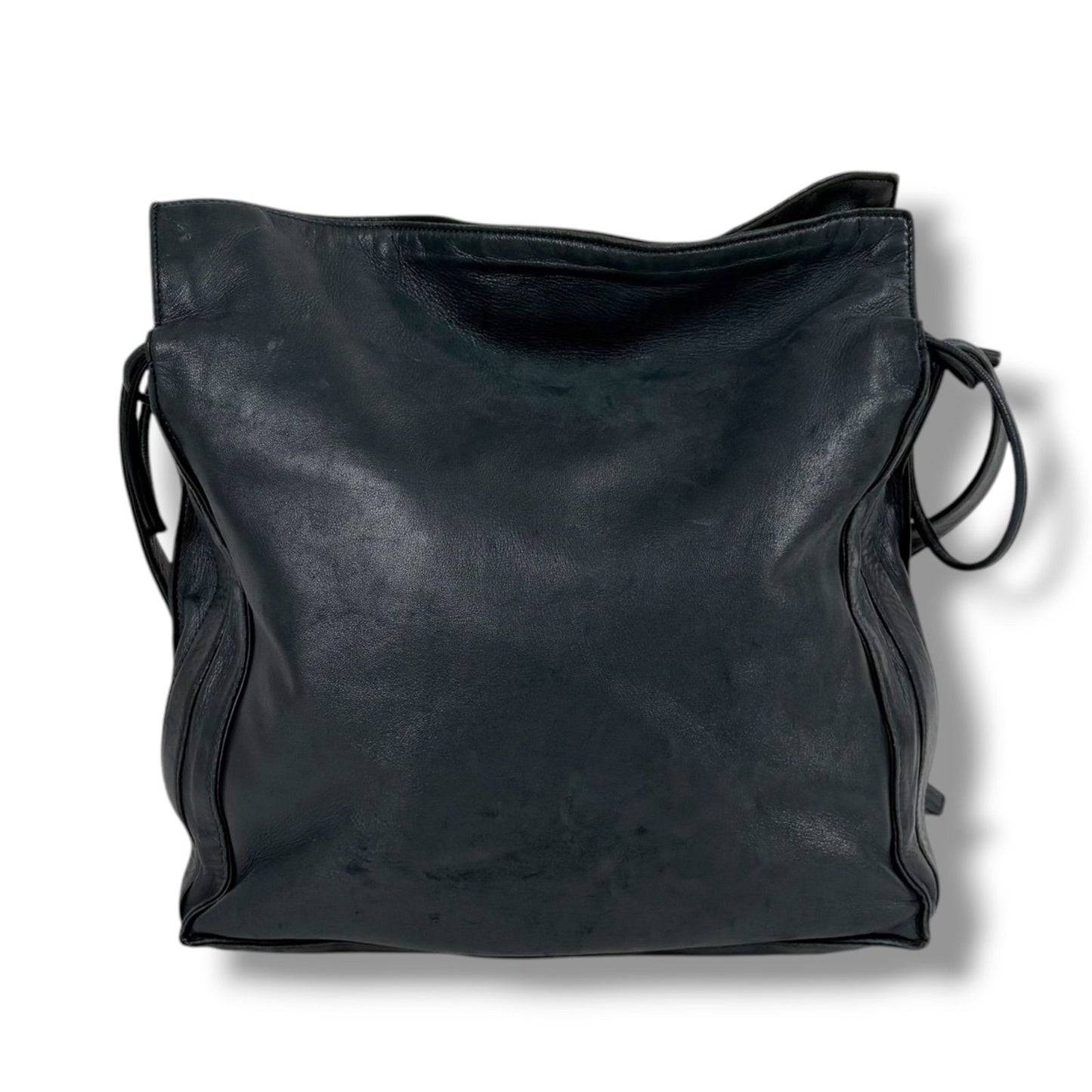 Loewe Auth Flamenco Anagram Logo Nappa Leather Drawstring Shoulder Bag Black