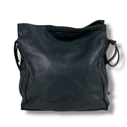 Loewe Auth Flamenco Anagram Logo Nappa Leather Drawstring Shoulder Bag Black