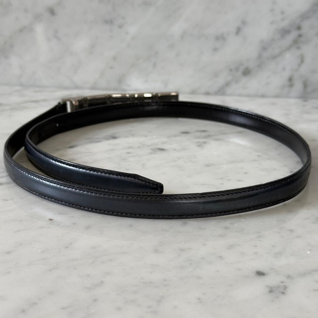 Gucci Navy Leather Logo Buckle Narrow Belt Women Size 75/30
