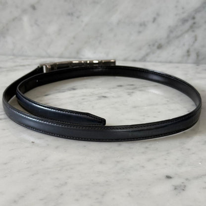 Gucci Navy Leather Logo Buckle Narrow Belt Women Size 75/30