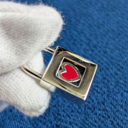Tiffany & Co Silver 925 Red Enamel Heart Lock Pendant Top Cadena Charm Excellent