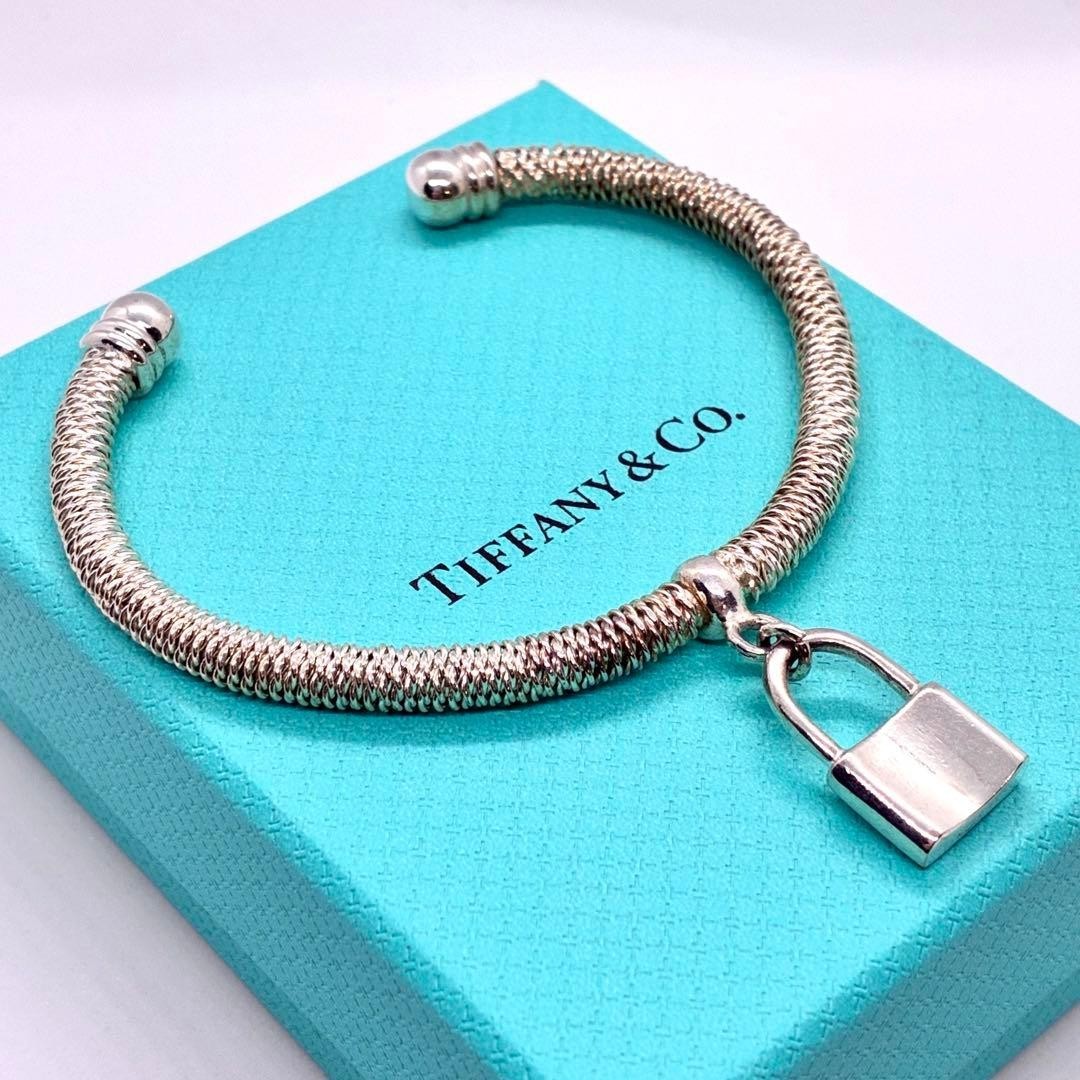 Tiffany Co Somerset Mesh Bangle Bracelet Padlock Sterling Silver 925 Used No Box