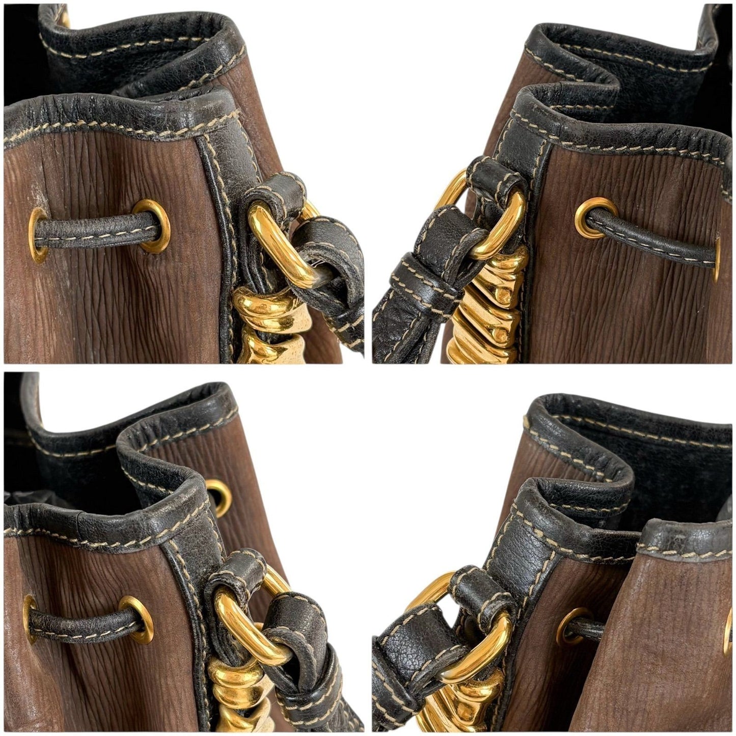 Loewe Velazquez Twist Gold Hardware Brown Leather Drawstring Shoulder Bag