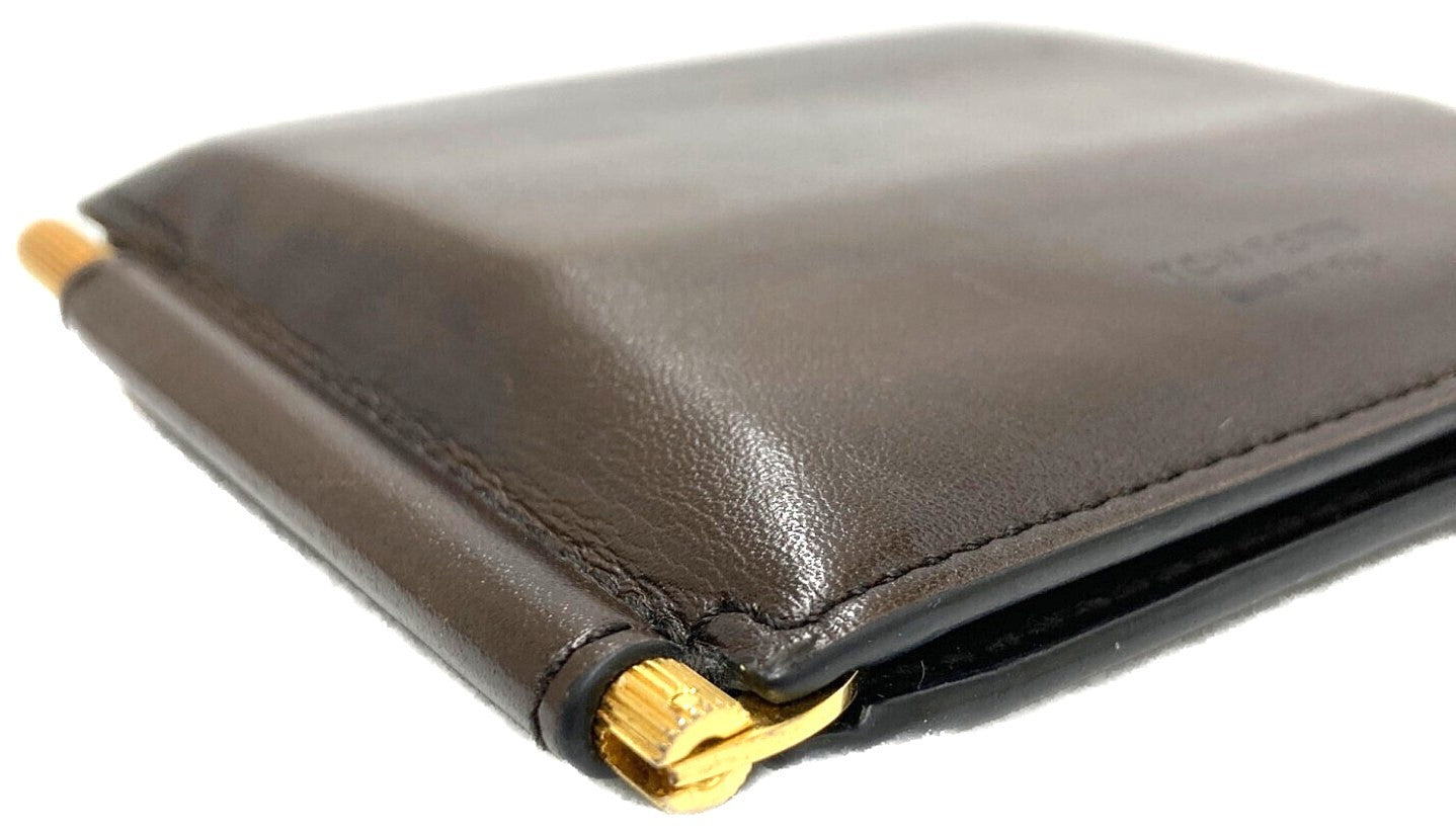 TOM FORD Y0231T Money Clip Bifold Wallet Brown Leather Made in Italy Authentic