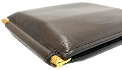 TOM FORD Y0231T Money Clip Bifold Wallet Brown Leather Made in Italy Authentic