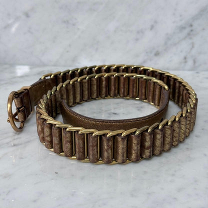 Miu Miu Gold Hardware Leather Chain Belt Double Ring L 94cm 37in Excellent