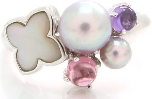 TASAKI Pearl Multi Stone Ring K18WG White Gold Amethyst Pink Tourmaline US5 EU50