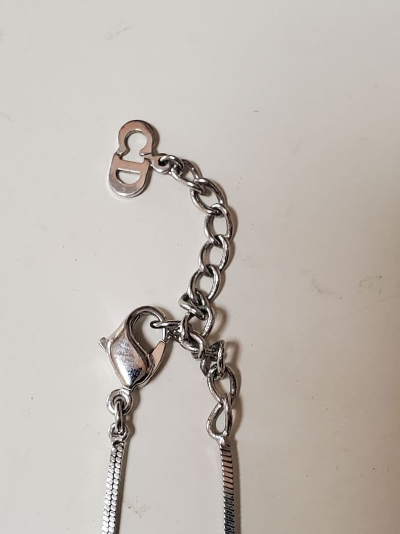 Christian Dior Trotter Silver Tone Bordeaux White Snake Chain Necklace Excellent