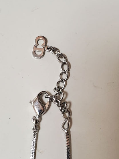 Christian Dior Trotter Silver Tone Bordeaux White Snake Chain Necklace Excellent