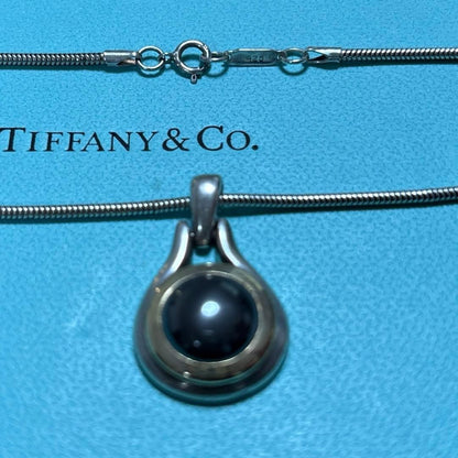 Tiffany & Co 1999 Hematite Silver 925 & 18K Gold 750 Wire Necklace Pendant Used