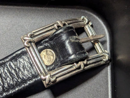 A&G Lion Heart Black Leather Bracelet Silver Tone Lion Motif 10.6in Unisex Used