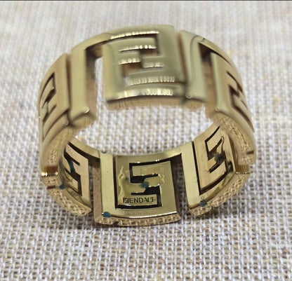 FENDI×VERSACE FENDACE Gold Tone Ring Size 9.5 Extremely Rare Discontinued Item