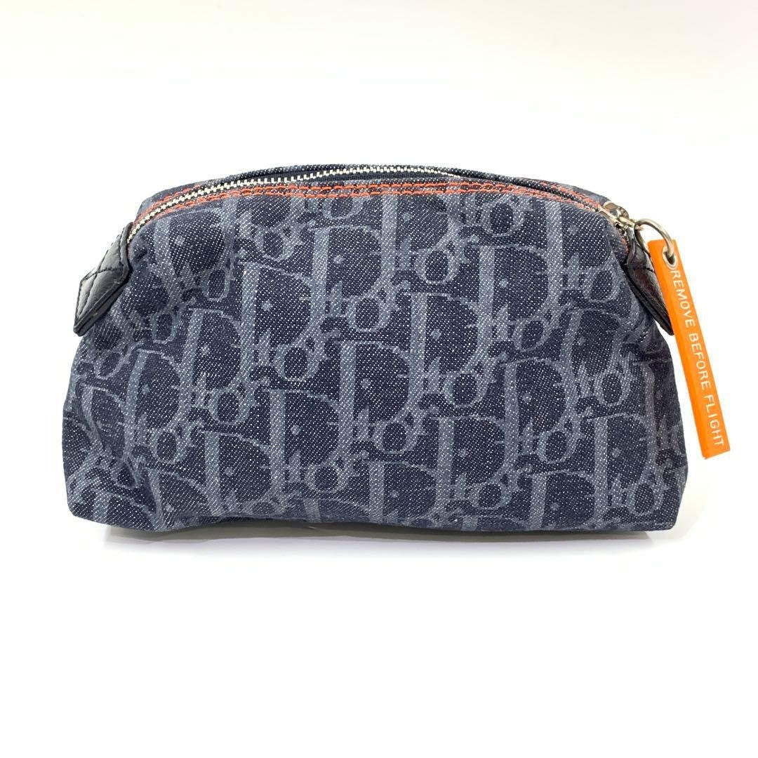 Christian Dior Pouch Trotter Navy Denim Orange Authentic CM1006 Used
