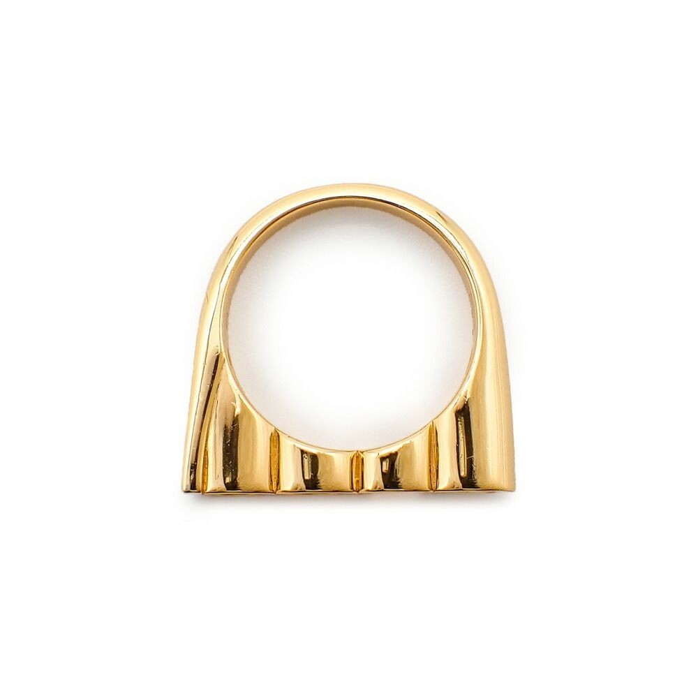 Gucci Gold Tone Metal Logo Ring Size M 57 US 8 Excellent Condition Unused