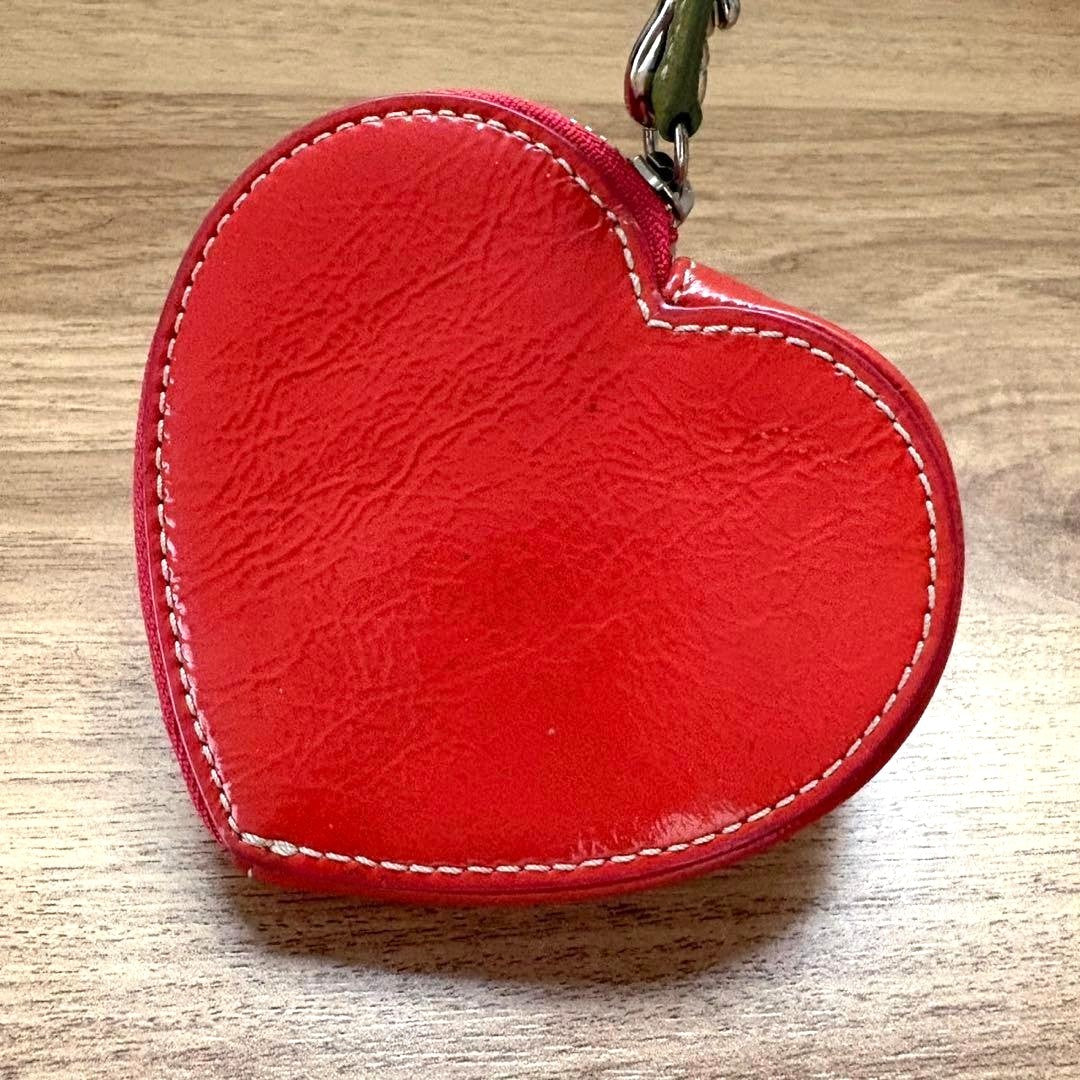 Vintage COACH Strawberry Coin Case Purse Charm Red Patent Leather Heart Shape