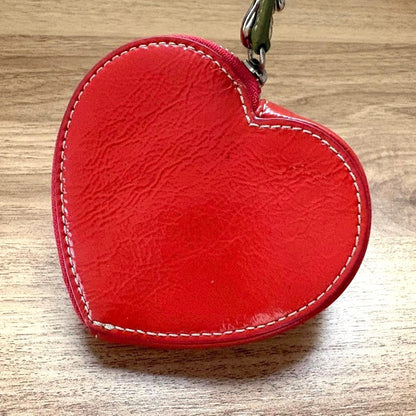 Vintage COACH Strawberry Coin Case Purse Charm Red Patent Leather Heart Shape