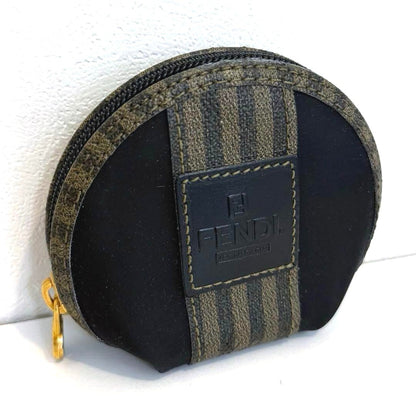 FENDI Vintage Pecan Round Coin Case Purse Mirror Coated Canvas Leather Italy
