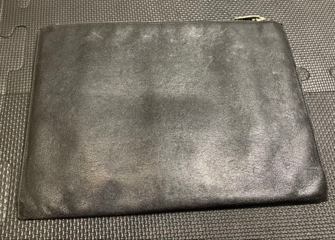 Authentic Saint Laurent Red Star Pattern Black Leather Clutch Hand Bag Used