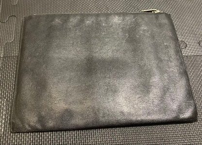 Authentic Saint Laurent Red Star Pattern Black Leather Clutch Hand Bag Used